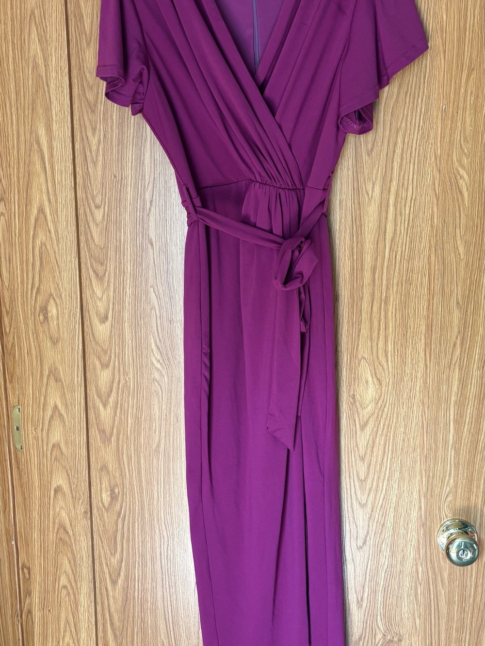 Grace Karin Plum Wrap Midi Dress with Self-Tie Waist